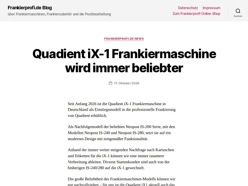 Screenshot von Frankiermaschinen Blog