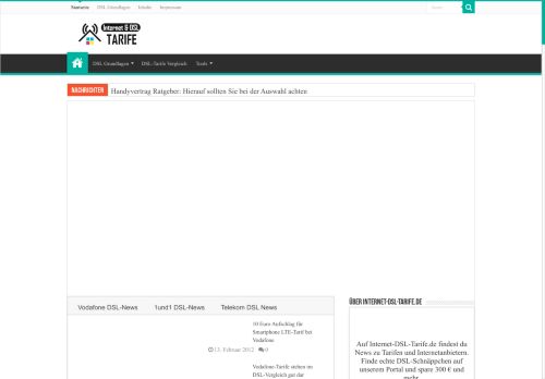 Screenshot Internet- und DSL-Tarife Blog