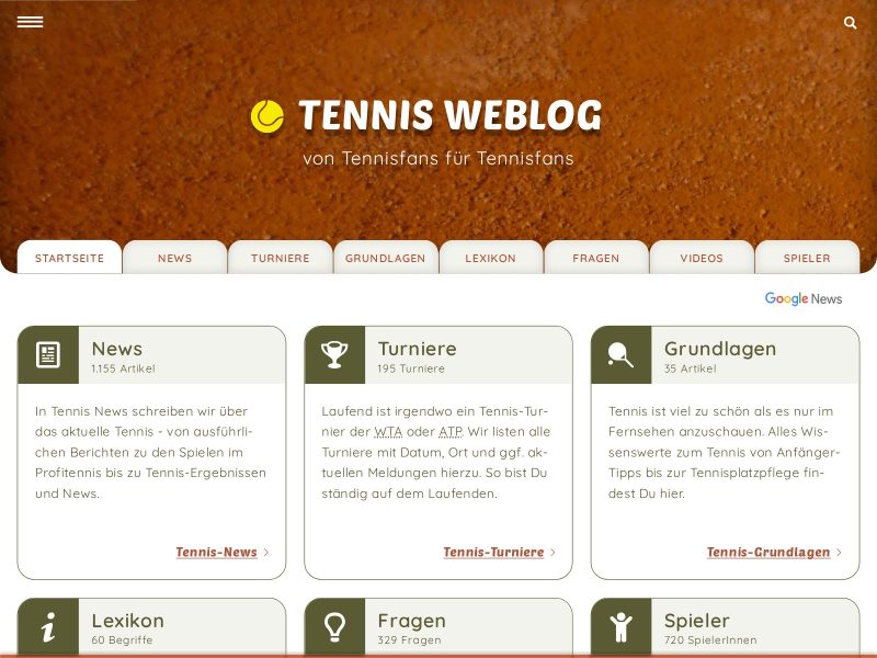 Screenshot von Tennis Weblog