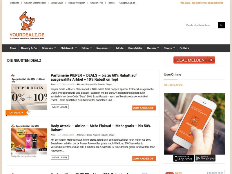 Screenshot von YourDealz.de
